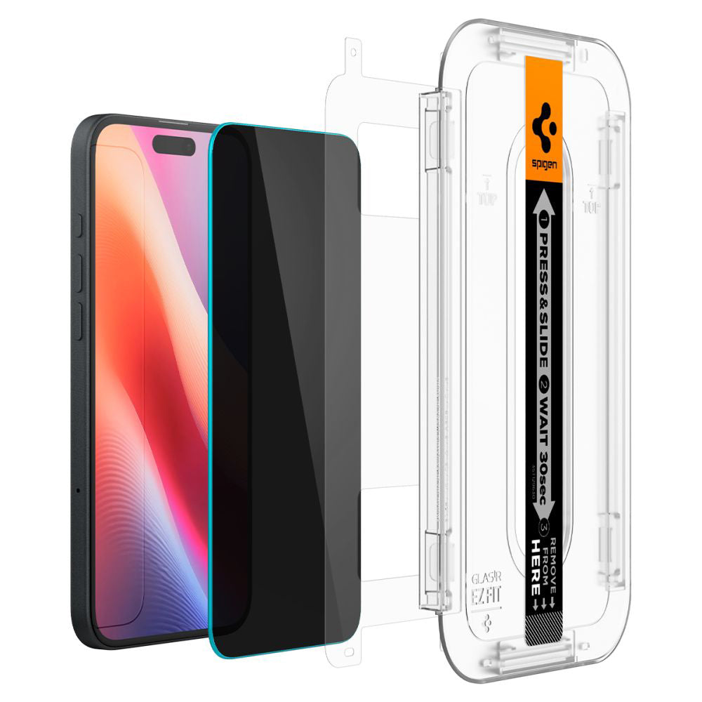 Spigen GlastR EZ FIT Privacy Screen Protector for Apple iPhone 16 / 15, Tempered Glass, Full Glue, Set of 2 Pieces
