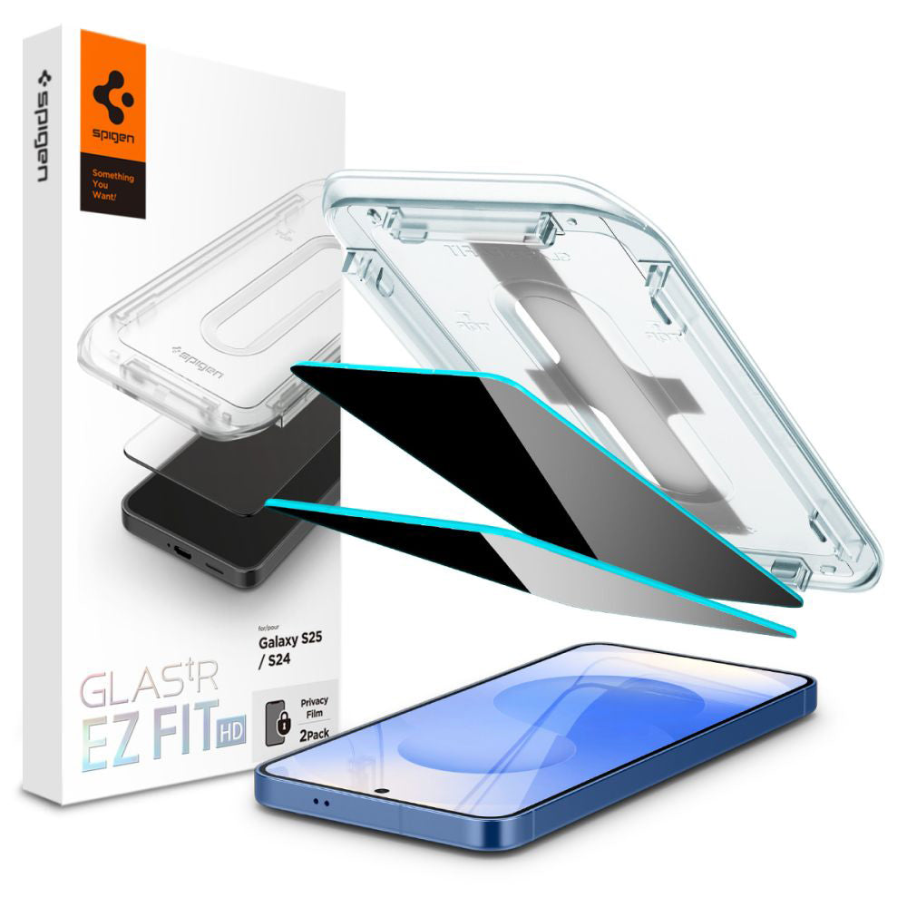 Privacy Skærmbeskyttelsesfilm Spigen GlastR EZ FIT HD til Samsung Galaxy S25 S931 / S24 S921, Hærdet Glas, Fuld Lim, Sæt med 2 stk