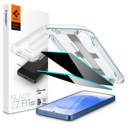 Privacy Skærmbeskyttelsesfilm Spigen GlastR EZ FIT HD til Samsung Galaxy S25 S931 / S24 S921, Hærdet Glas, Fuld Lim, Sæt med 2 stk