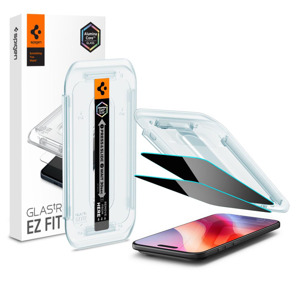 Beskyttelsesfilm til skærm Privacy Spigen GlastR EZ FIT til Apple iPhone 17 Air, Hærdet Glas, Full Glue, Sæt med 2 stykker