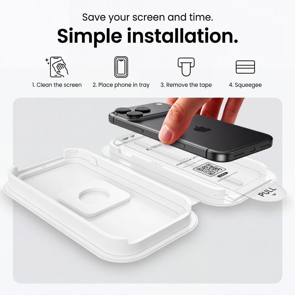 Tech-Protect OneTouch Skærmbeskytter til Apple iPhone 18 Pro Max / 17 Pro Max, Hærdet Glas, Fuld Lim, Sæt med 2 stk., Transparent