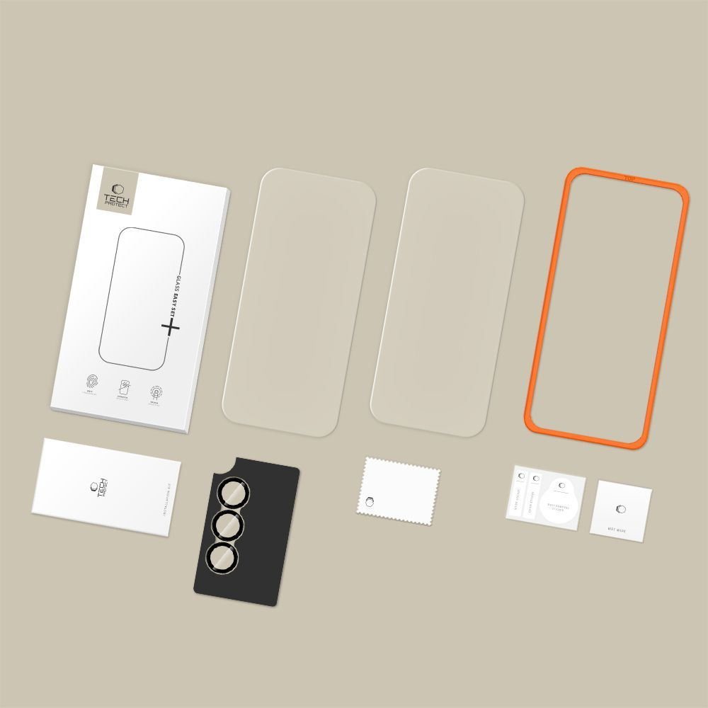 Beskyttelsesfilm til skærm og bagkamera Tech-Protect Quick Set+ til Samsung Galaxy A57 5G, Hærdet glas, Fuldklæbende, Sæt med 3 stykker