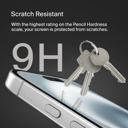 Belkin ScreenForce TemperedGlass skærmbeskytter til Apple iPhone 16 / 15 / 14 Pro, hærdet glas, fuld lim OVA135zz