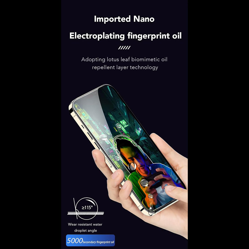 Anank Anti-Fingerprint Skærmbeskytter til Apple iPhone 17e / 16e / 14 / 13 Pro, Hærdet Glas, Fuld Lim, 2.5D, Sort