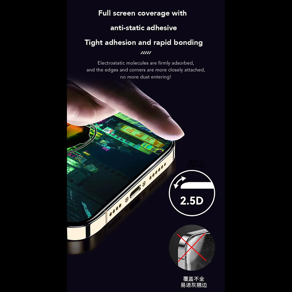 Anank Anti-Fingerprint Skærmbeskytter til Apple iPhone 17e / 16e / 14 / 13 Pro, Hærdet Glas, Fuld Lim, 2.5D, Sort