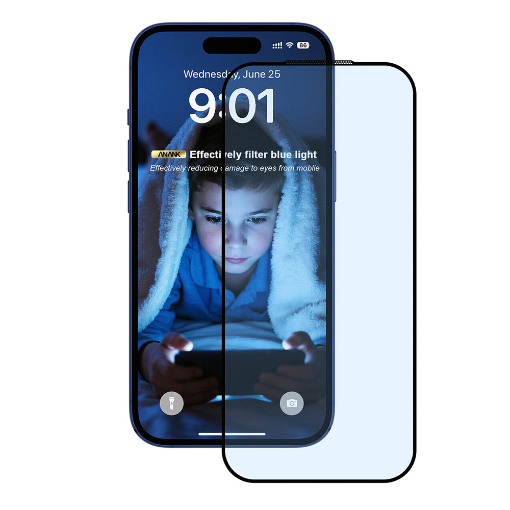 Beskyttelsesfilm til skærm Anti Blue Light Anank 5X Forstærket til Apple iPhone 17 Pro Max, Hærdet Glas, Fuldklæbende, 2.5D, Sort