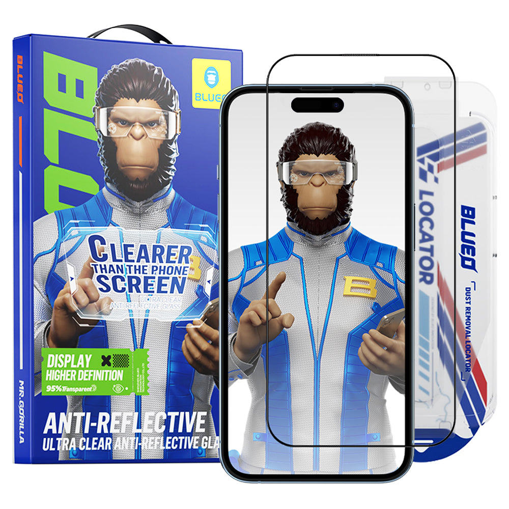 Blueo Anti-Reflective HD Skærmbeskyttelsesfilm Applicator Pro til Apple iPhone 16 Pro Max, Hærdet Glas, Fuld Lim, Sort