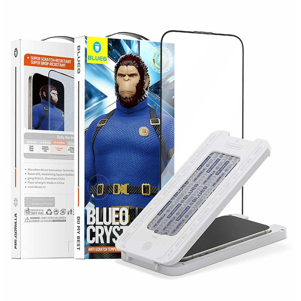 Blueo Crystal Anti-Scratch Skærmbeskyttelsesfilm med Applikator til Apple iPhone 16 Pro Max, Hærdet Glas, Fuld Lim, Sort