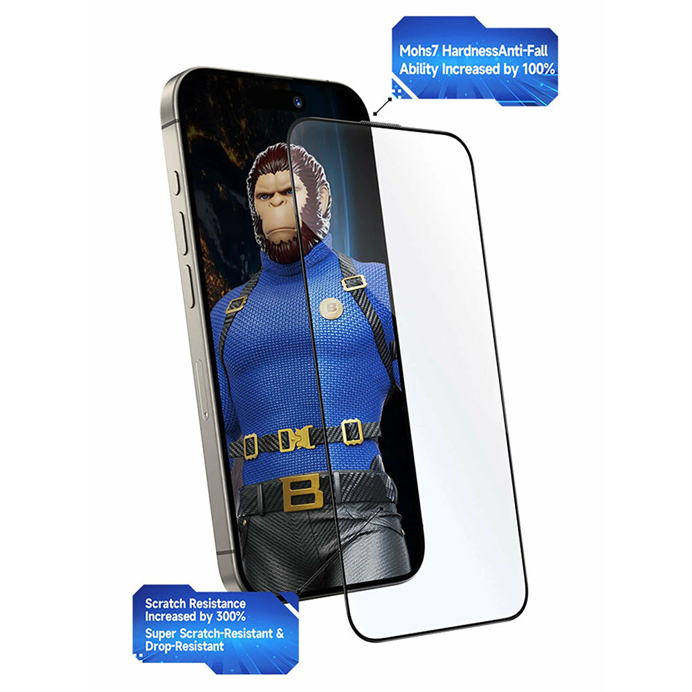 Blueo Crystal Anti-Scratch Skærmbeskyttelsesfilm med Applikator til Apple iPhone 16 Pro Max, Hærdet Glas, Fuld Lim, Sort