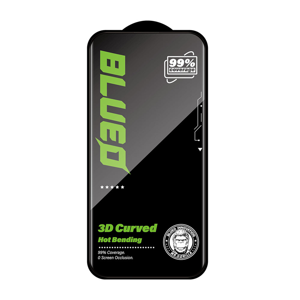 Blueo HD skærmbeskyttelsesfilm til Apple iPhone 16 Pro Max, hærdet glas, fuld lim, 3D, sort