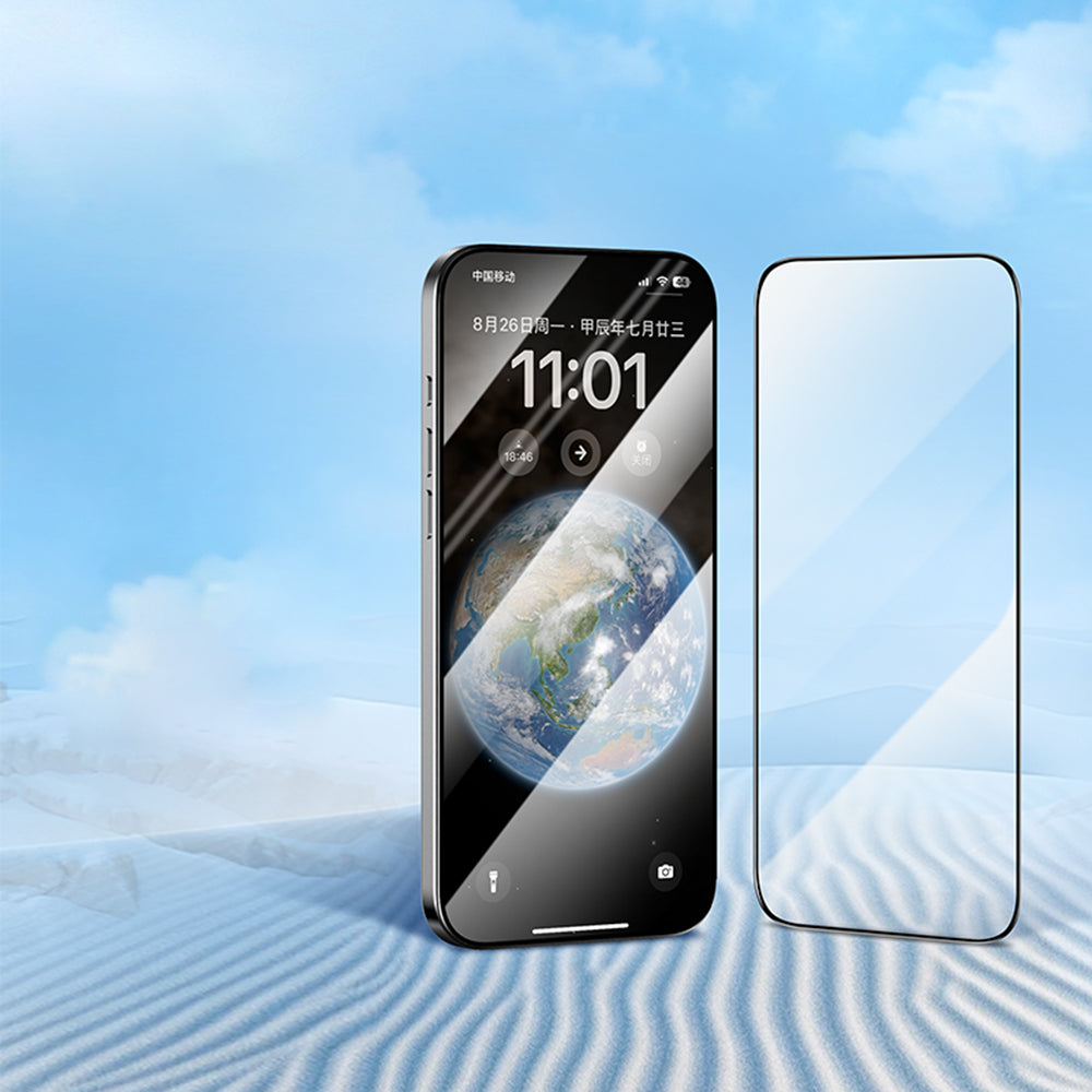 Blueo Silk HD skærmbeskytter til Apple iPhone 16 / 15, hærdet glas, fuld lim, sæt med 5 stk., 2.5D, sort