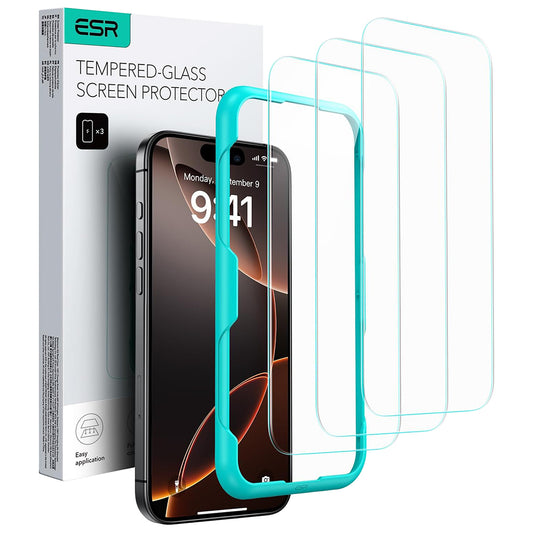 Beskyttelsesfilm ESR-skærm til Apple iPhone 17 / 16 Pro, Hærdet Glas, Full Glue, Sæt med 3 stykker