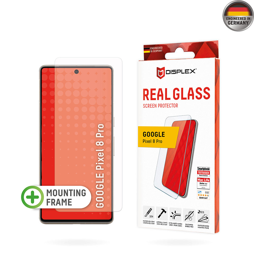 Beskyttelsesfilm Displex Real Glass til Google Pixel 8 Pro, Hærdet Glas, Full Glue, 2D