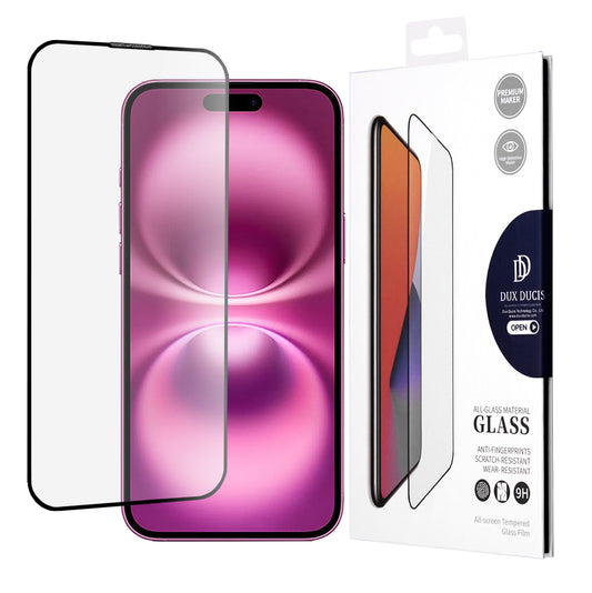 Skærmbeskyttelsesfilm DUX DUCIS til Apple iPhone 16 Plus, hærdet glas, Edge Glue, sort