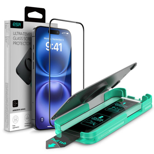 Beskyttelsesfilm ESR Armorite til Apple iPhone 16 Plus / 15 Plus, Hærdet Glas, Fuldklæbende, Sort