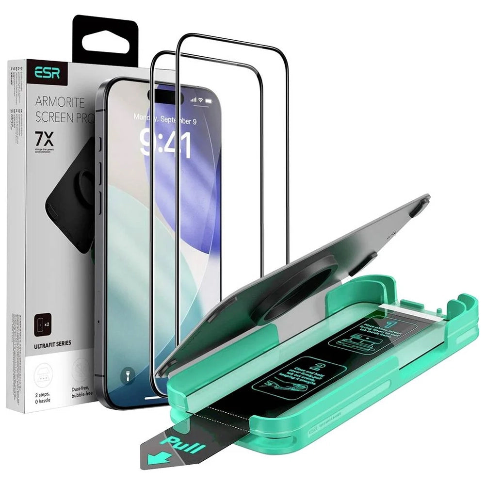 ESR Armorite UltraFit Skærmbeskyttelsesfilm til Apple iPhone 18 Pro Max / 17 Pro Max, Hærdet Glas, Fuld Lim, Sæt med 2 stk., Sort