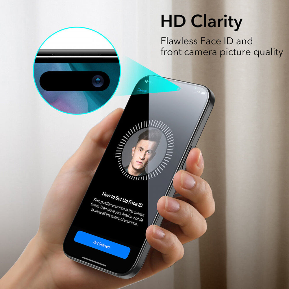Beskyttelsesfilm ESR-skærm til Apple iPhone 15, Hærdet Glas, Fuldklæbende, Sort