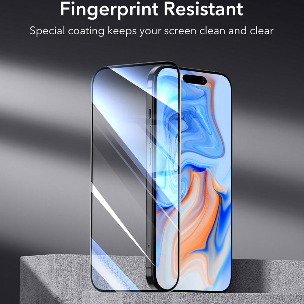 Beskyttelsesfilm ESR-skærm til Apple iPhone 15, Hærdet Glas, Fuldklæbende, Sort