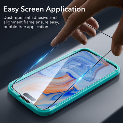 Beskyttelsesfilm ESR-skærm til Apple iPhone 15, Hærdet Glas, Fuldklæbende, Sort