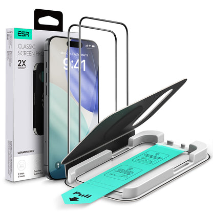 ESR UltraFit Classic Skærmbeskytter til Apple iPhone 18 Pro / 17 Pro, Hærdet Glas, Fuld Lim, Sæt med 2 stk, Sort