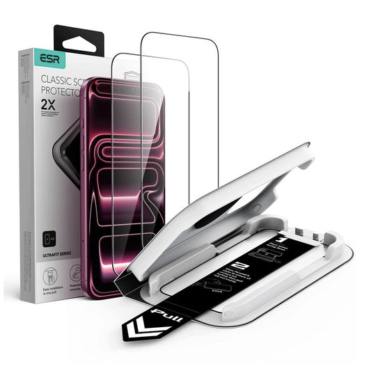 ESR UltraFit Classic skærmbeskytter til Apple iPhone 18 Pro Max / 17 Pro Max, hærdet glas, fuld lim, sæt med 2 stk., sort