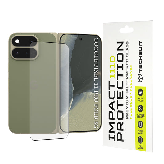 Techsuit Skærmbeskytter til Udvendig Skærm til Google Pixel 11 Pro Fold, Hærdet Glas, Full Glue, 111D, Sort