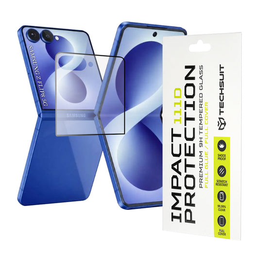 Techsuit Skærmbeskytter til Udvendig Skærm til Samsung Galaxy Z Flip8 F776, Hærdet Glas, Full Glue, 111D, Sort