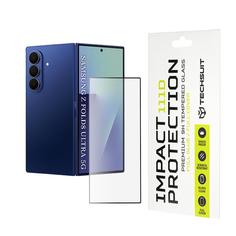 Techsuit Skærmbeskytter til Udvendig Skærm til Samsung Galaxy Z Fold8 Ultra F971, Hærdet Glas, Full Glue, 111D, Sort