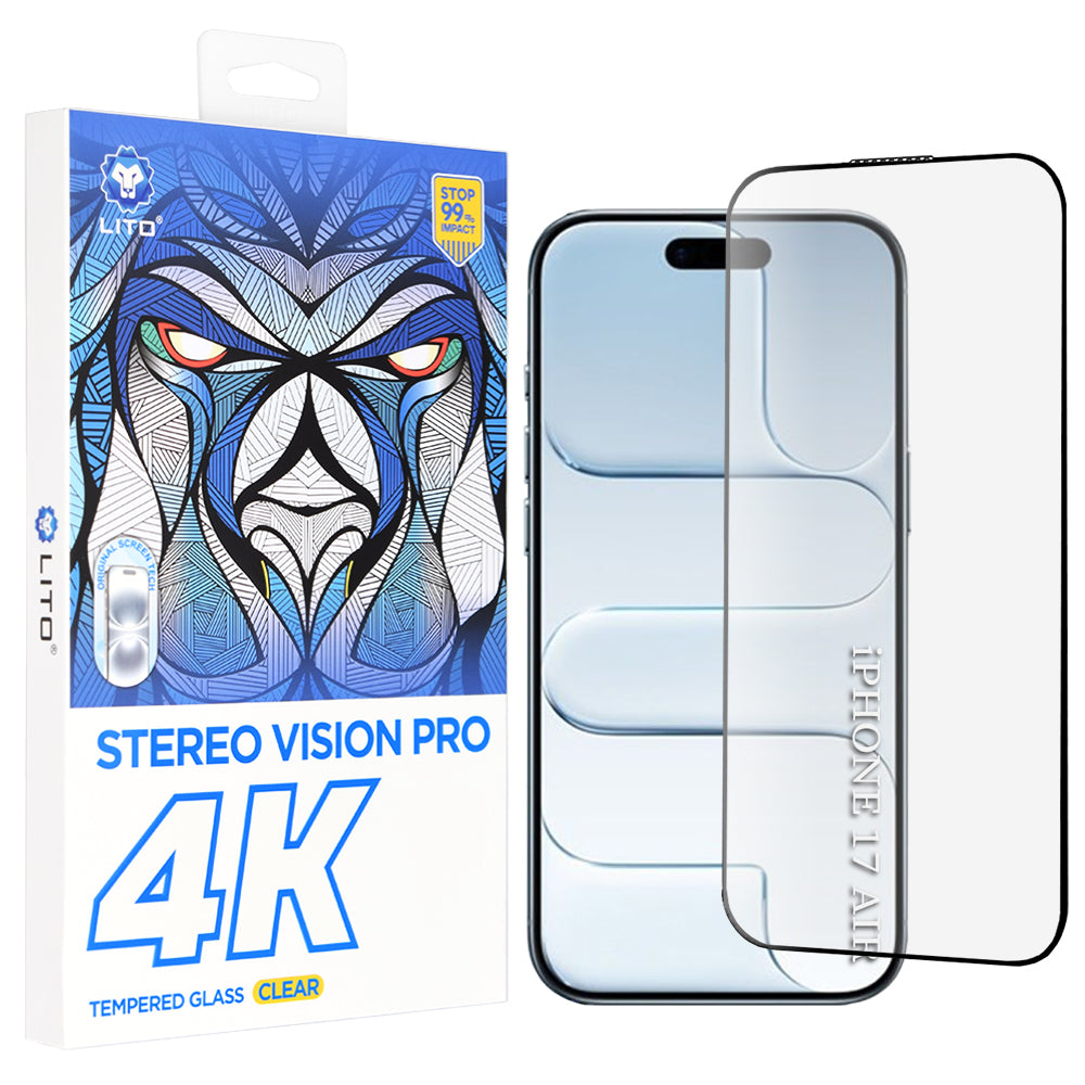 Beskyttelsesfilm Lito D+ Max 4K til Apple iPhone 17 Air, Hærdet Glas, Fuldklæbende, Sort
