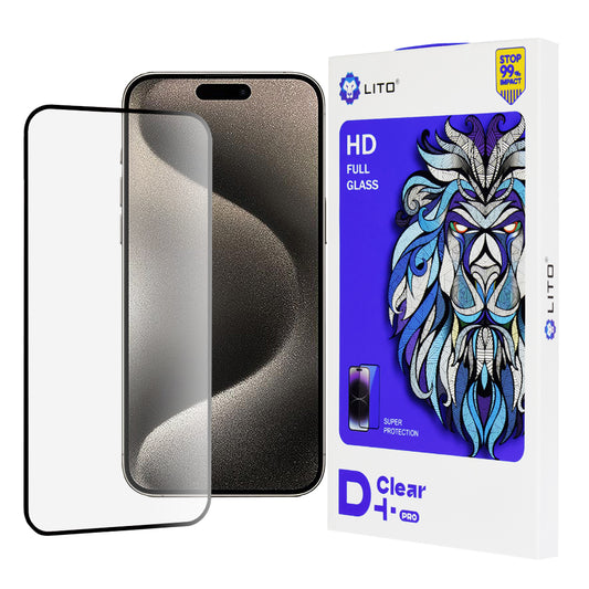Lito D+ Pro Screen Protector Film for Apple iPhone 15 Pro Max, Tempered Glass, Full Glue, Black