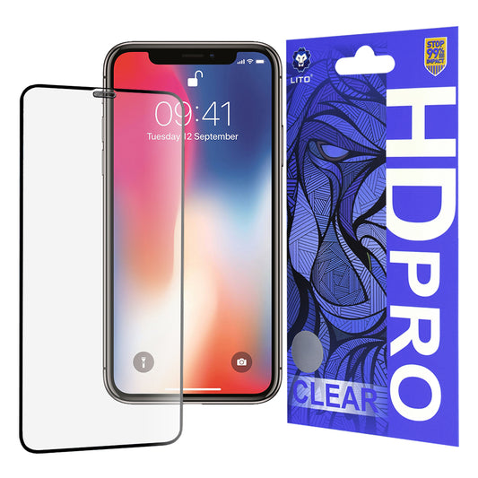 Lito HD Pro Clear Skærmbeskytter til Apple iPhone 11 Pro / XS / X, Hærdet Glas, Fuld Lim, Sort