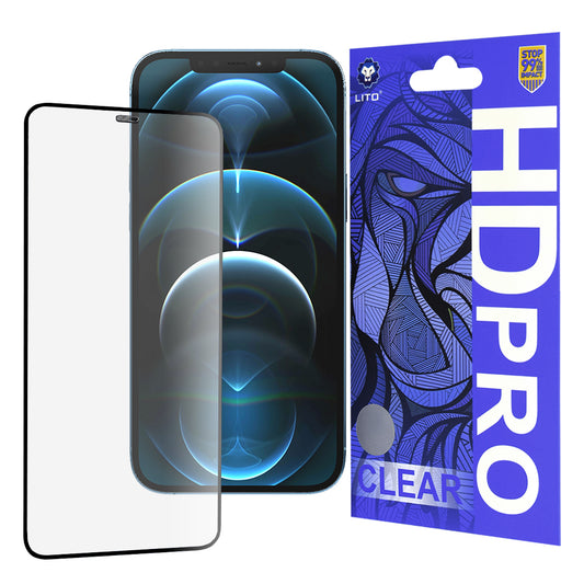 Lito HD Pro Clear skærmbeskyttelsesfilm til Apple iPhone 12 Pro Max, hærdet glas, fuld lim, sort