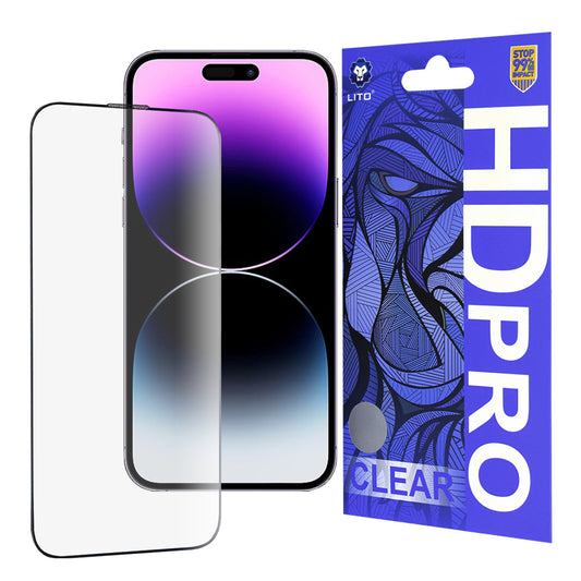 Lito HD Pro Clear skærmbeskytter til Apple iPhone 14 Pro Max, hærdet glas, fuld lim, sort