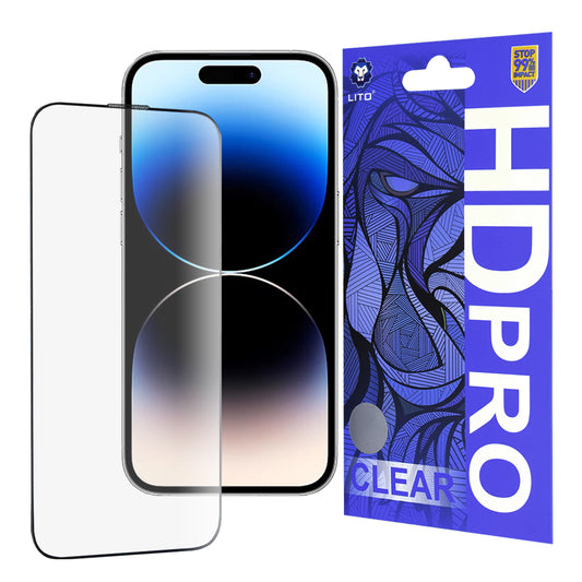 Lito HD Pro Clear Skærmbeskytter til Apple iPhone 14 Pro, Hærdet Glas, Fuld Lim, Sort