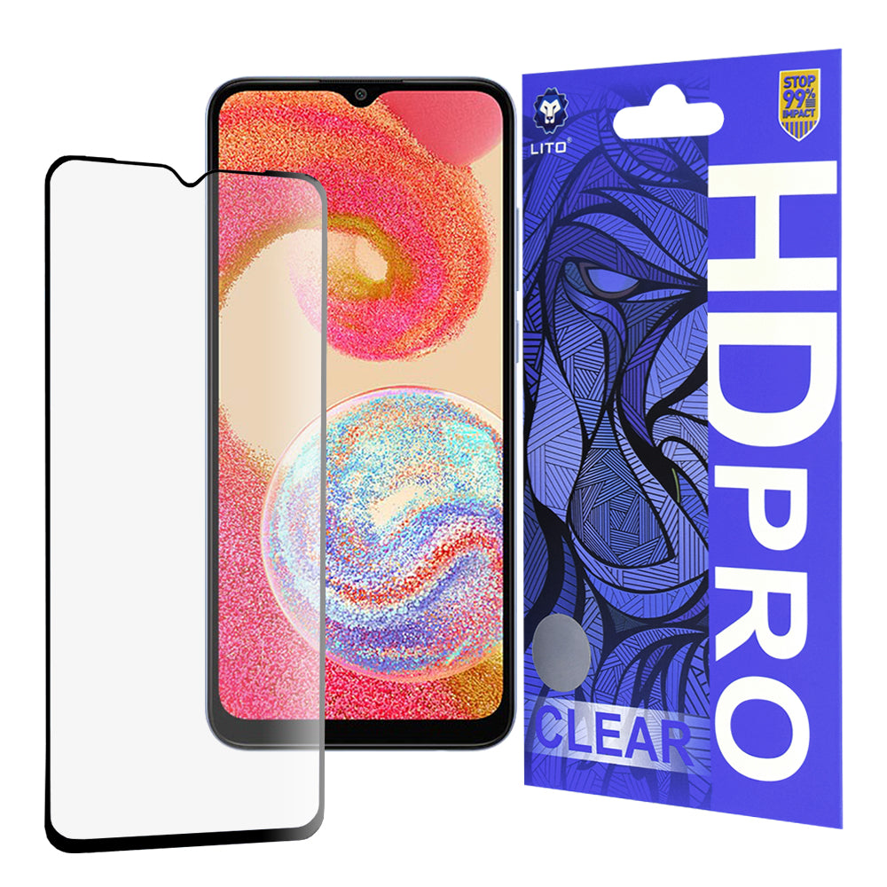Lito HD Pro Clear skærmbeskyttelsesfilm til Samsung Galaxy A04e A042 / M04 M045, hærdet glas, fuld lim, sort