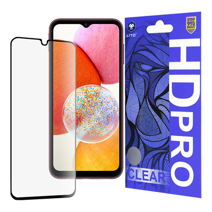 Lito HD Pro Clear skærmbeskyttelsesfilm til Samsung Galaxy A14 A145 / A14 5G A146, hærdet glas, fuld lim, sort