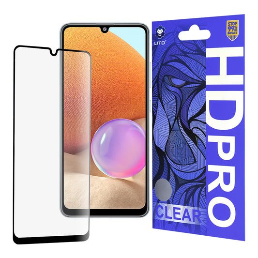 Lito HD Pro Clear Skærmbeskyttelsesfilm til Samsung Galaxy A32 A325, Hærdet Glas, Fuld Lim, Sort