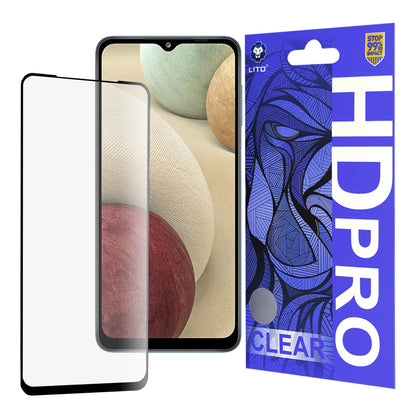 Lito HD Pro Clear Skærmbeskytter til Samsung Galaxy F12 F127 / A12 Nacho A127 / M02 M022, Hærdet Glas, Fuld Lim, Sort