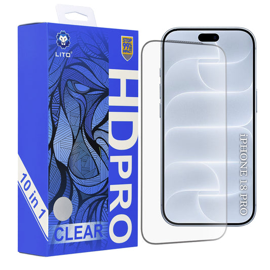 Lito HD Pro skærmbeskyttelse til Apple iPhone 18 Pro / 17 Pro, hærdet glas, fuldlim, sæt med 10 stk., sort