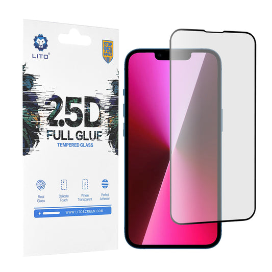 Lito skærmbeskytter til Apple iPhone 14 / 13 Pro / 13, hærdet glas, fuld lim, 2.5D, sort