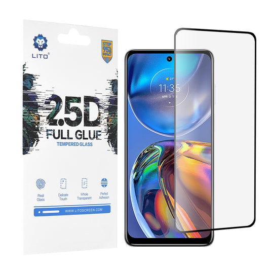 Lito skærmbeskyttelsesfilm til Motorola Moto E32s / E32, hærdet glas, fuld lim, 2.5D, sort