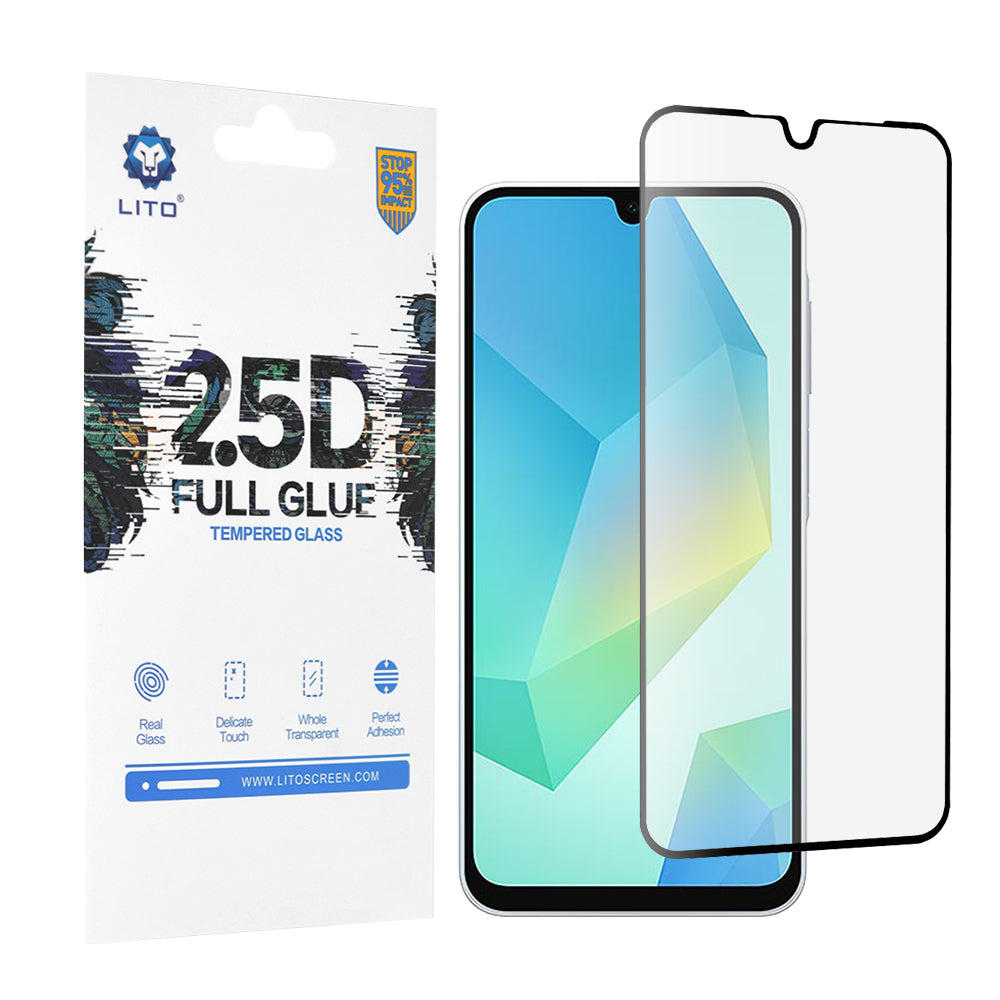 Lito skærmbeskytter til Samsung Galaxy A16 5G A166 / A16 4G A165, hærdet glas, fuld lim, 2.5D, sort
