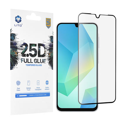 Lito skærmbeskytter til Samsung Galaxy A16 5G A166 / A16 4G A165, hærdet glas, fuld lim, 2.5D, sort