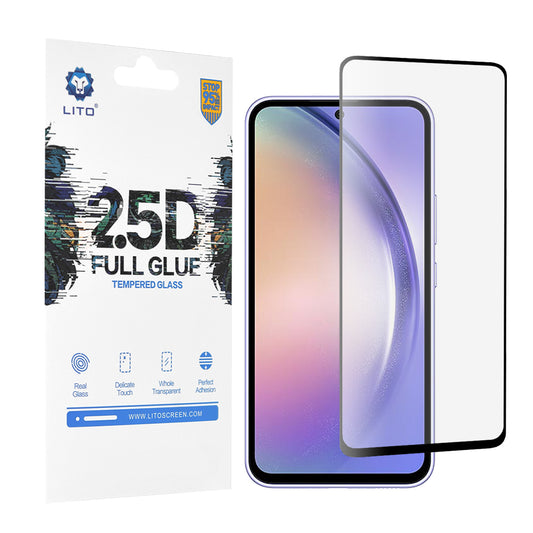 Lito skærmbeskyttelsesfilm til Samsung Galaxy A54 A546, hærdet glas, fuld lim, 2.5D, sort