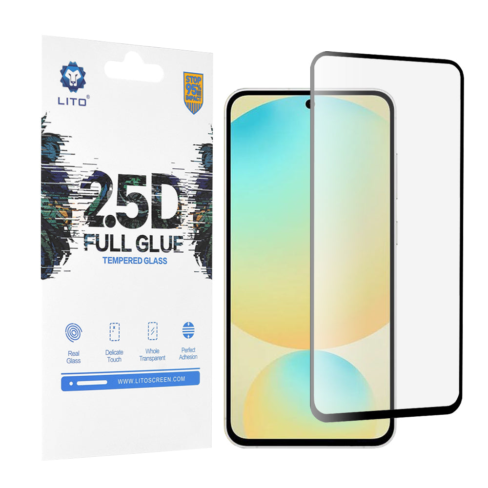Lito skærmbeskyttelsesfilm til Samsung Galaxy S24 FE S721, hærdet glas, fuld lim, 2.5D, sort