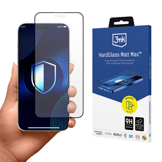 Beskyttelsesfolie Matte 3MK HardGlass Max til Apple iPhone 17 Air, Hærdet Glas, Full Glue, Sort