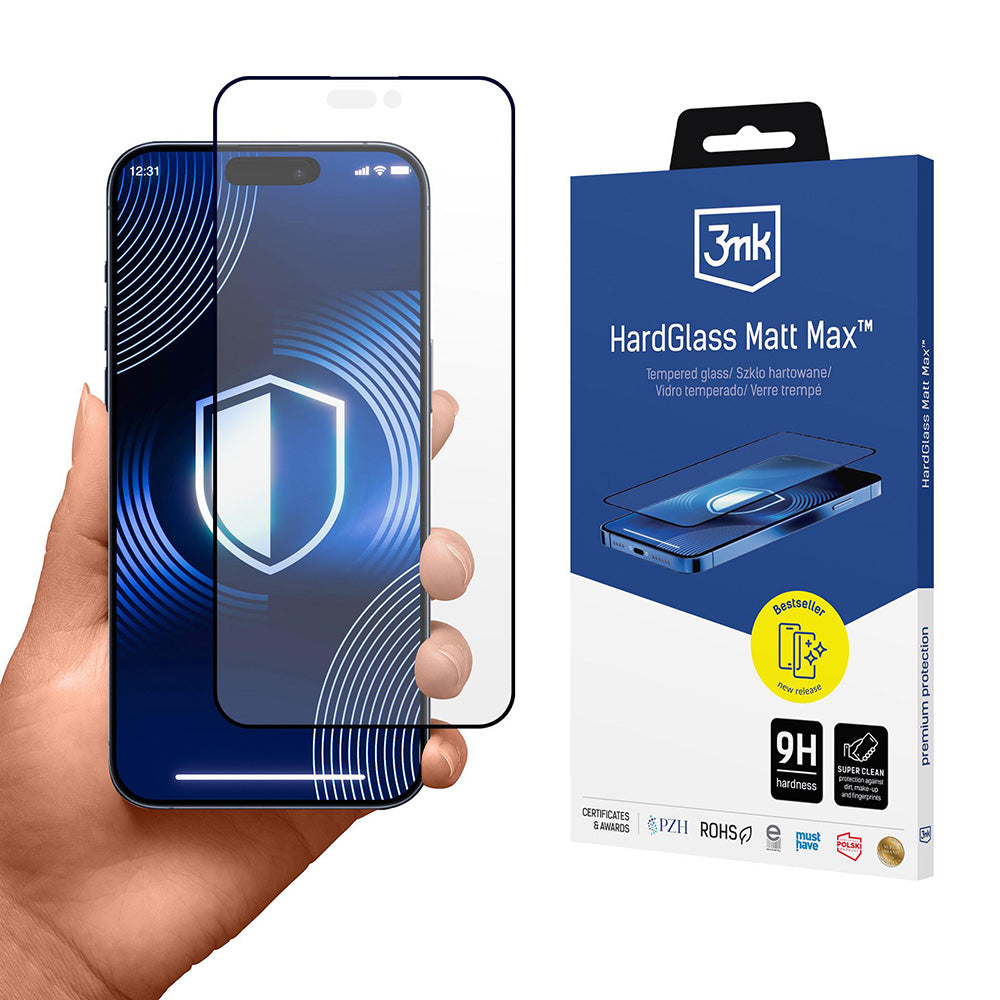 Beskyttelsesfolie Matte 3MK HardGlass Max til Apple iPhone 17 Pro Max, Hærdet Glas, Full Glue, Sort