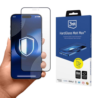 Beskyttelsesfolie Matte 3MK HardGlass Max til Apple iPhone 17 Pro, Hærdet Glas, Full Glue, Sort