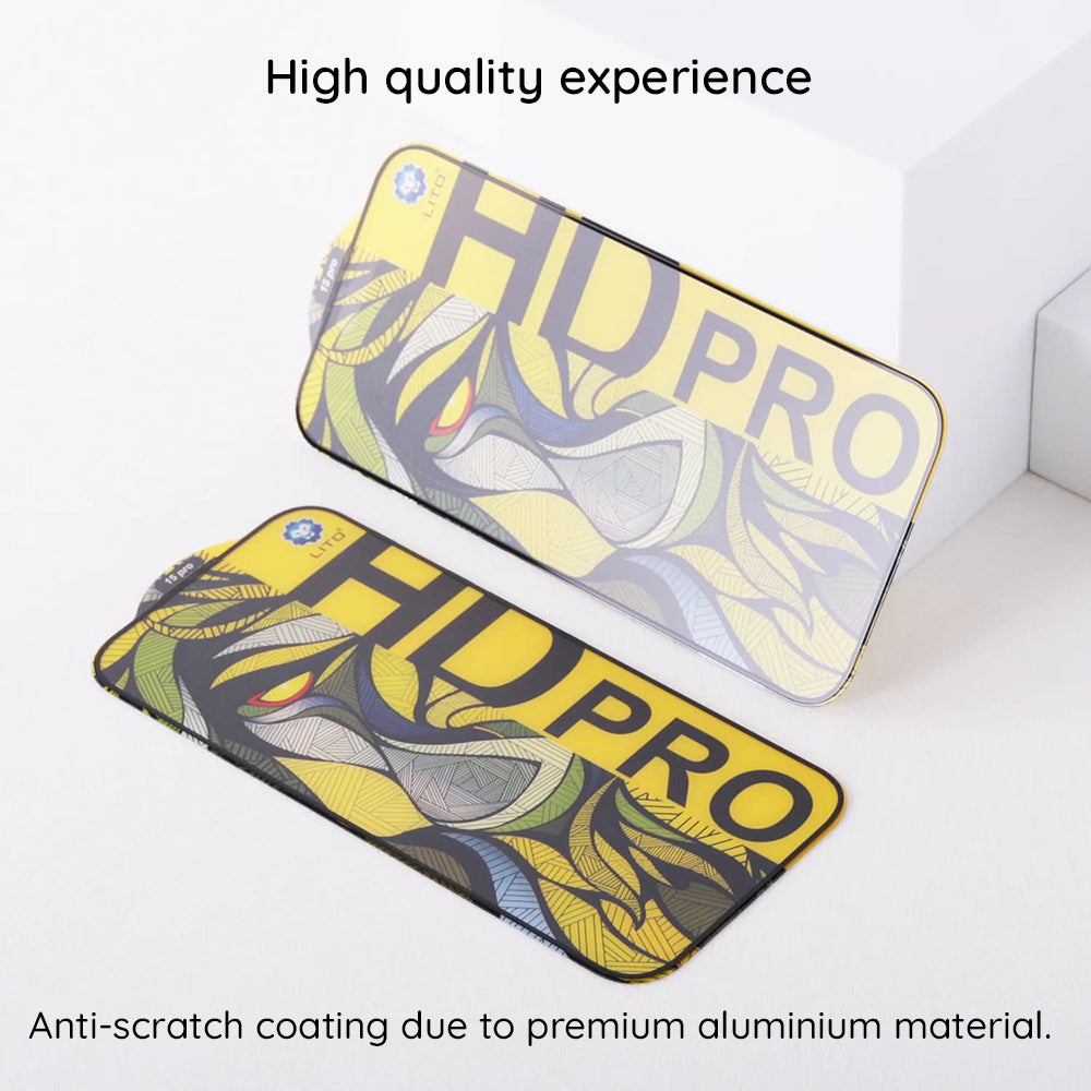 Mat skærmbeskyttelsesfilm Lito HD Pro til Apple iPhone 16 Plus, hærdet glas, fuld lim, sort