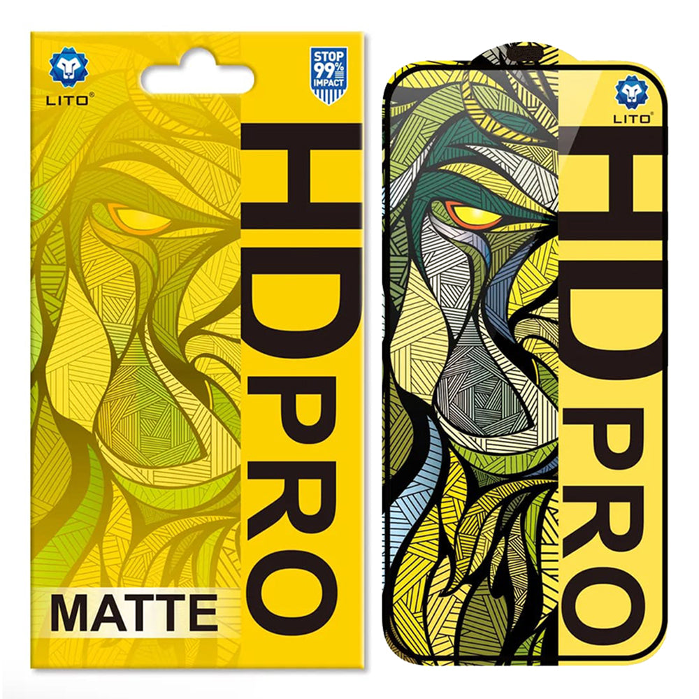 Mat skærmbeskyttelsesfilm Lito HD Pro til Apple iPhone 16 Plus, hærdet glas, fuld lim, sort